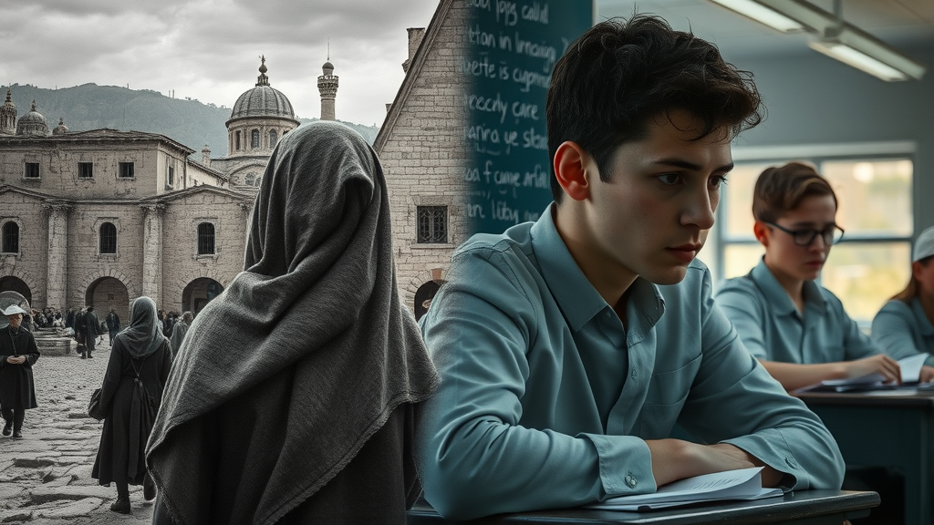 split-scene historic and modern mourning on ninth of av, jewish memory, numbers 13:31-33 video theme