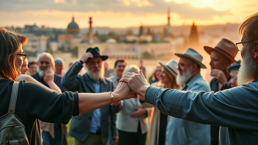 Jewish community joining in hope at sunrise, Tisha B